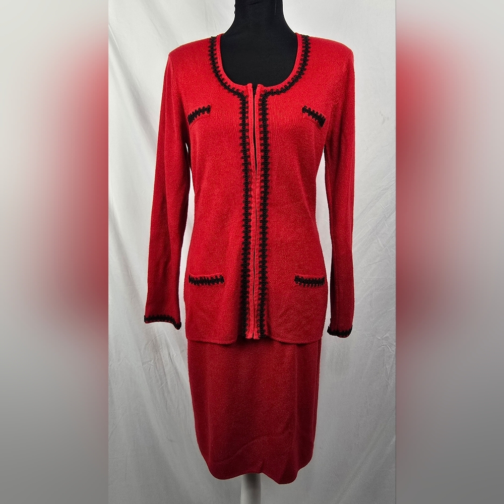 Gantos Vintage 90's Classic Minimalist Red 2pc Knit Skirt Suit Set Women's sz L